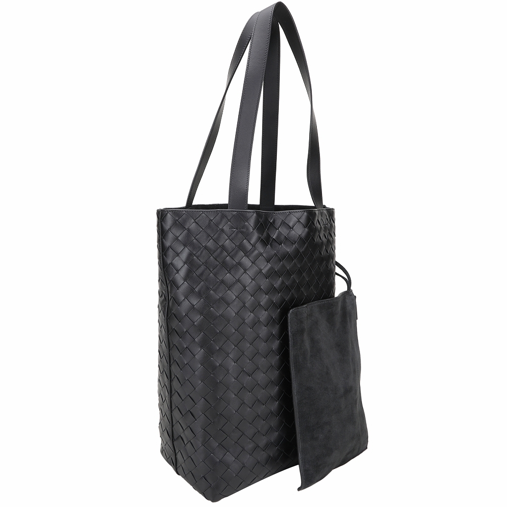 BOTTEGA VENETA 寶緹嘉 Intrecciato 小牛皮編織直立式肩背托特包(附萬用包/黑色)