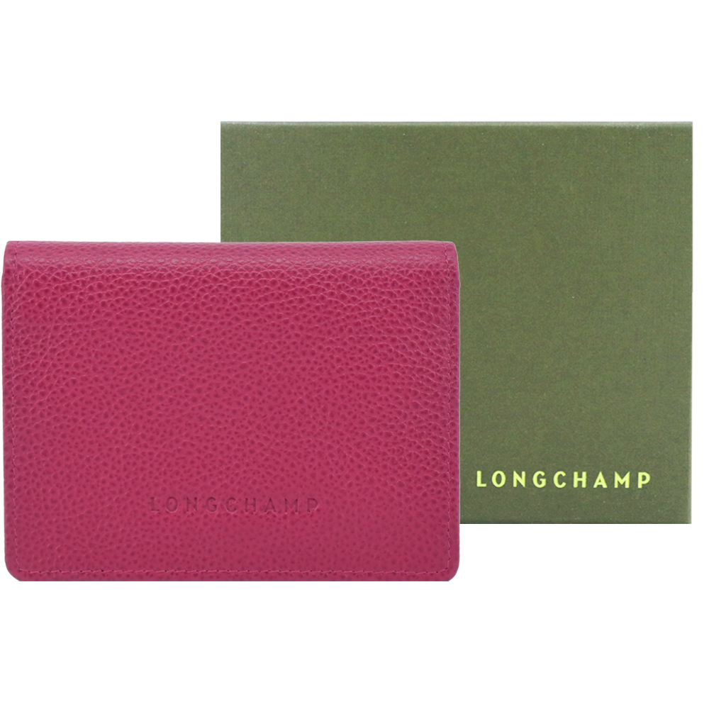 LONGCHAMP LE FOULONNÉ系列牛皮簡約三折壓釦短夾(甜菜根)