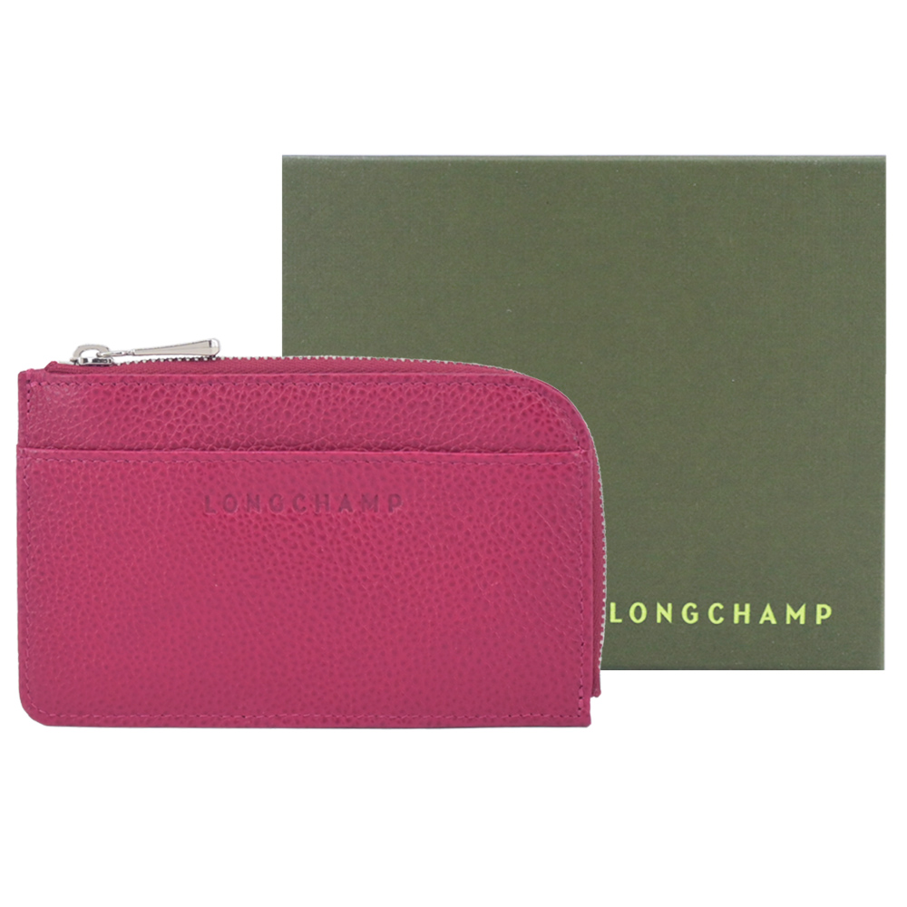 LONGCHAMP LE FOULONNÉ系列牛皮卡片零錢包(甜菜根)