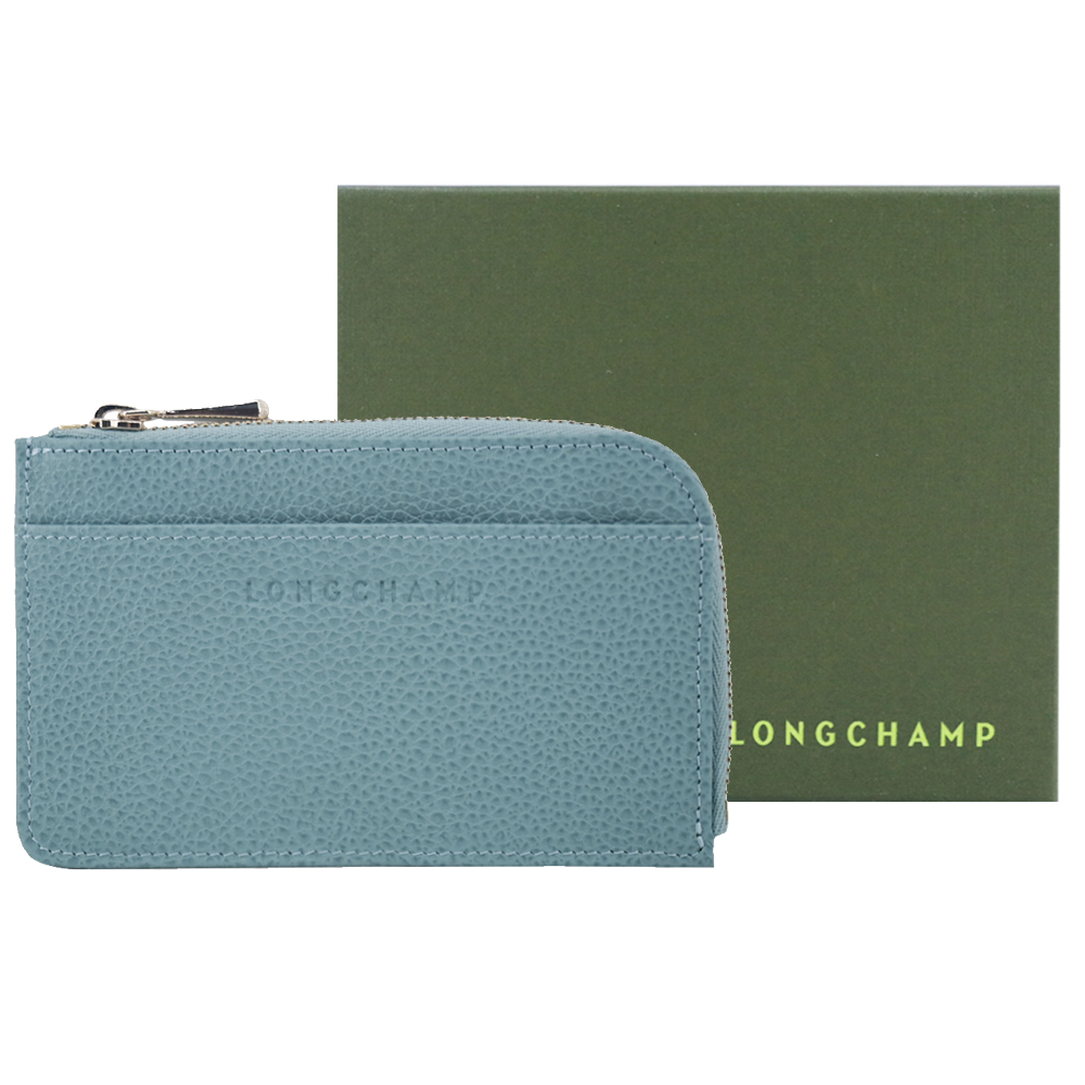 LONGCHAMP LE FOULONNÉ系列牛皮卡片零錢包(尤加利綠)