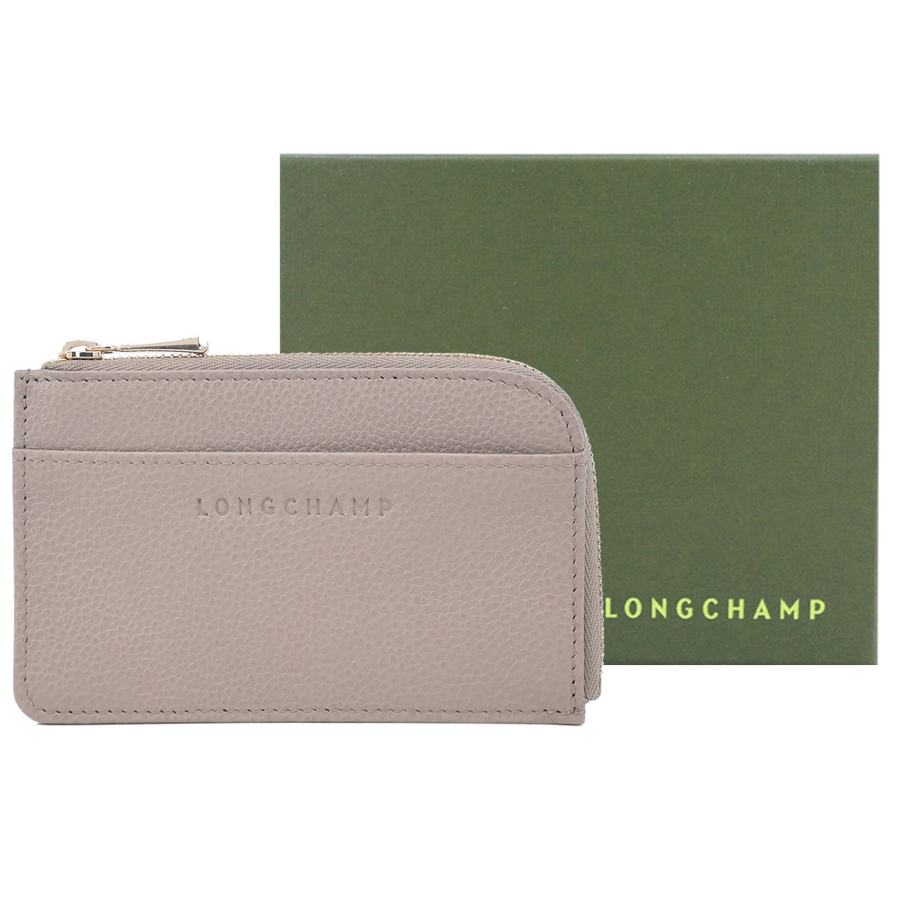 LONGCHAMP LE FOULONNÉ系列牛皮卡片零錢包(斑鳩灰)