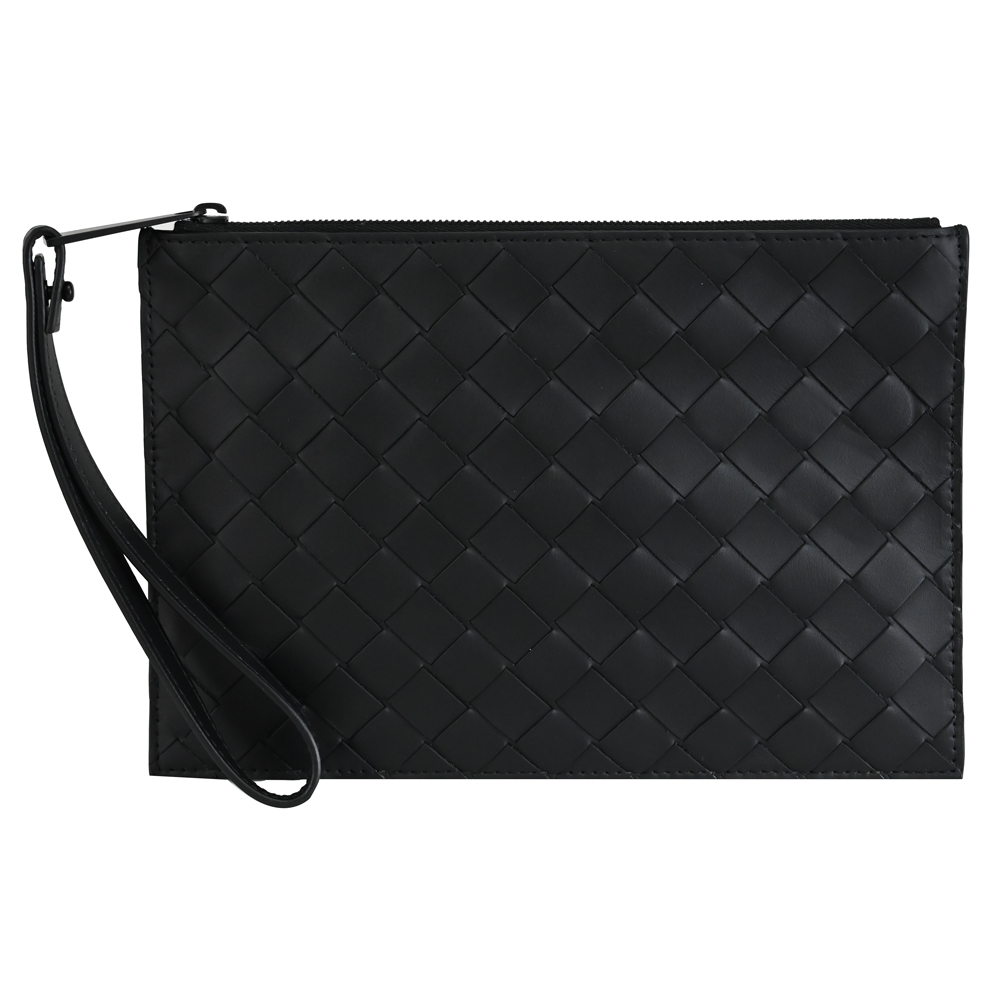 BOTTEGA VENETA 592643 經典編織款牛皮拉鍊手拿包.黑