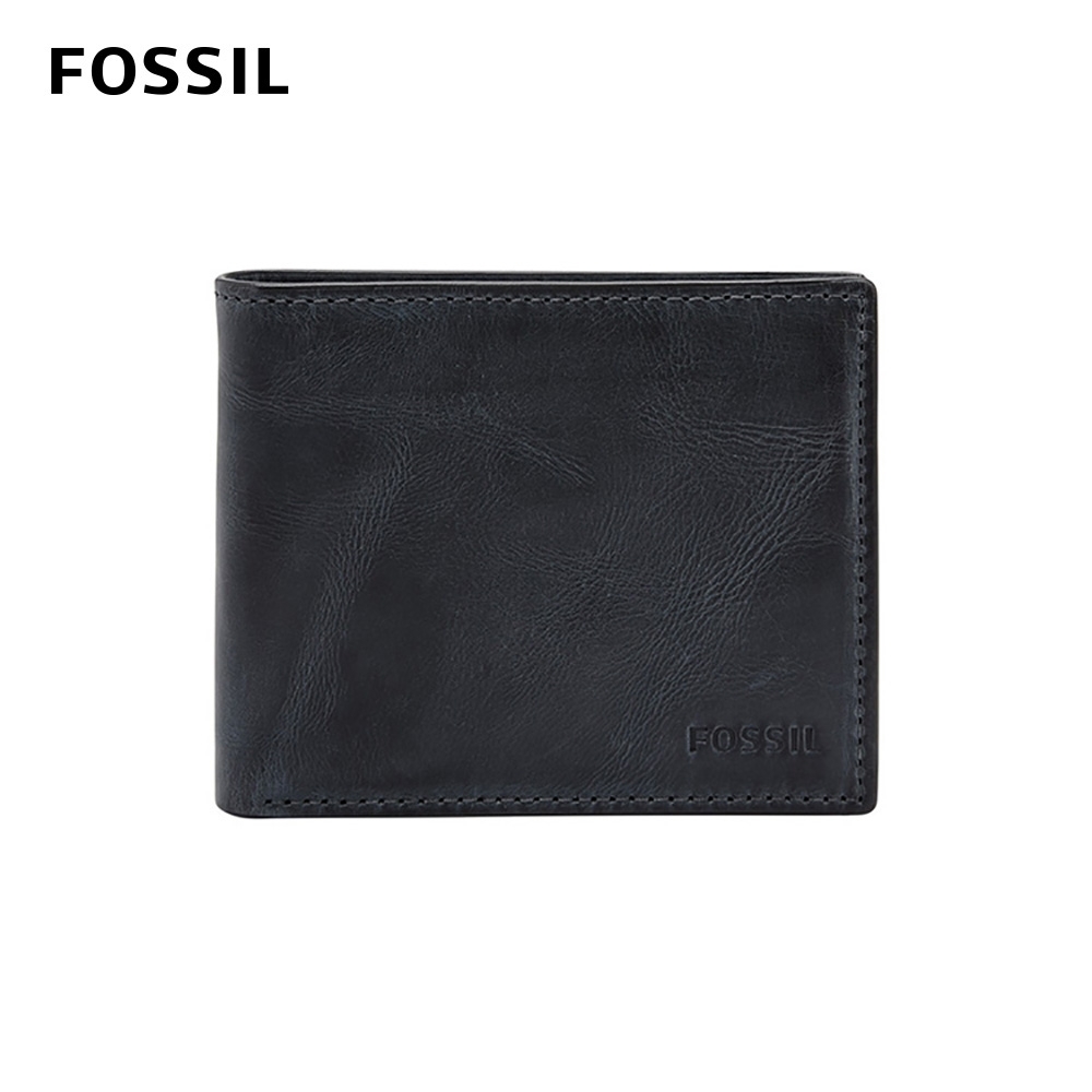 FOSSIL Derrick 真皮帶翻轉證件格RFID男夾-海軍藍 ML3681406