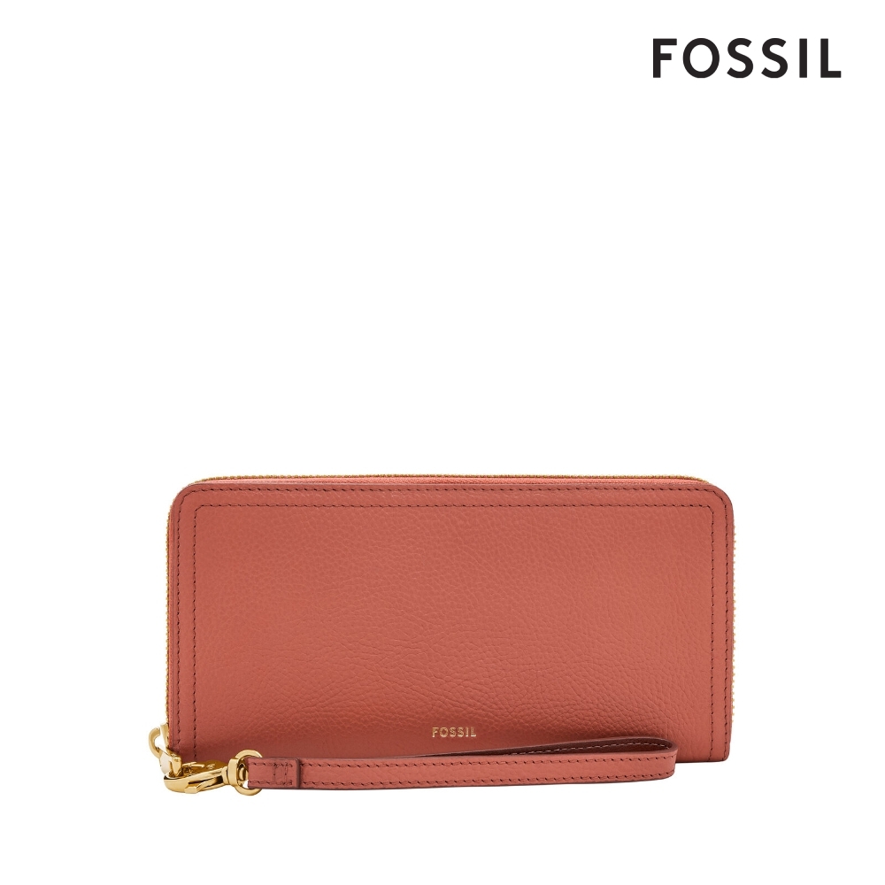 FOSSIL Logan 多層真皮拉鍊RFID防盜長夾-乾燥玫瑰粉 SL7831604