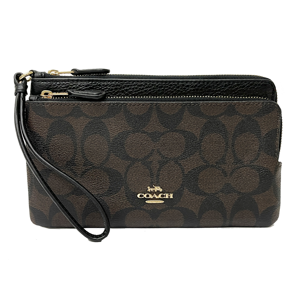 【COACH】經典C LOGO長夾式雙層大手拿包/零錢包(深咖)