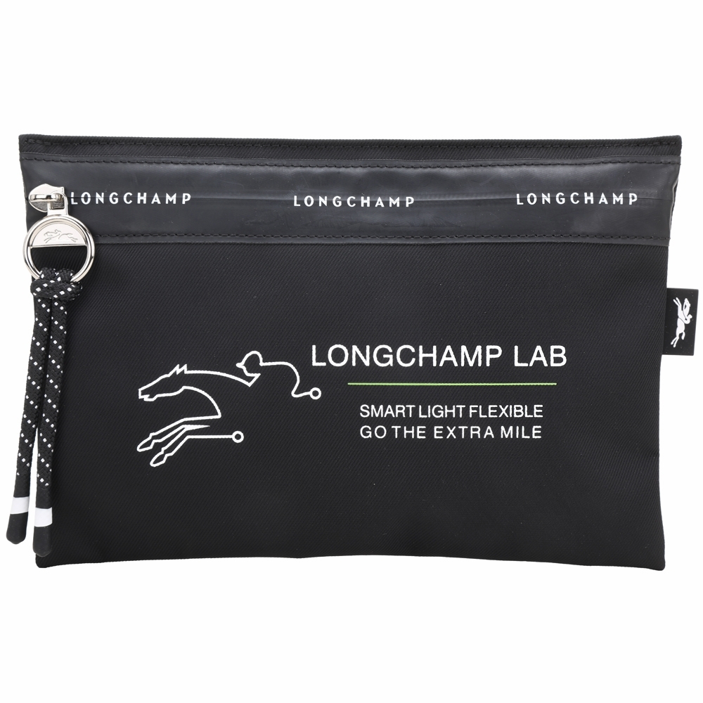 LONGCHAMP Le pliage Energy 奔馬字母印花尼龍帆布萬用手拿包(黑色)