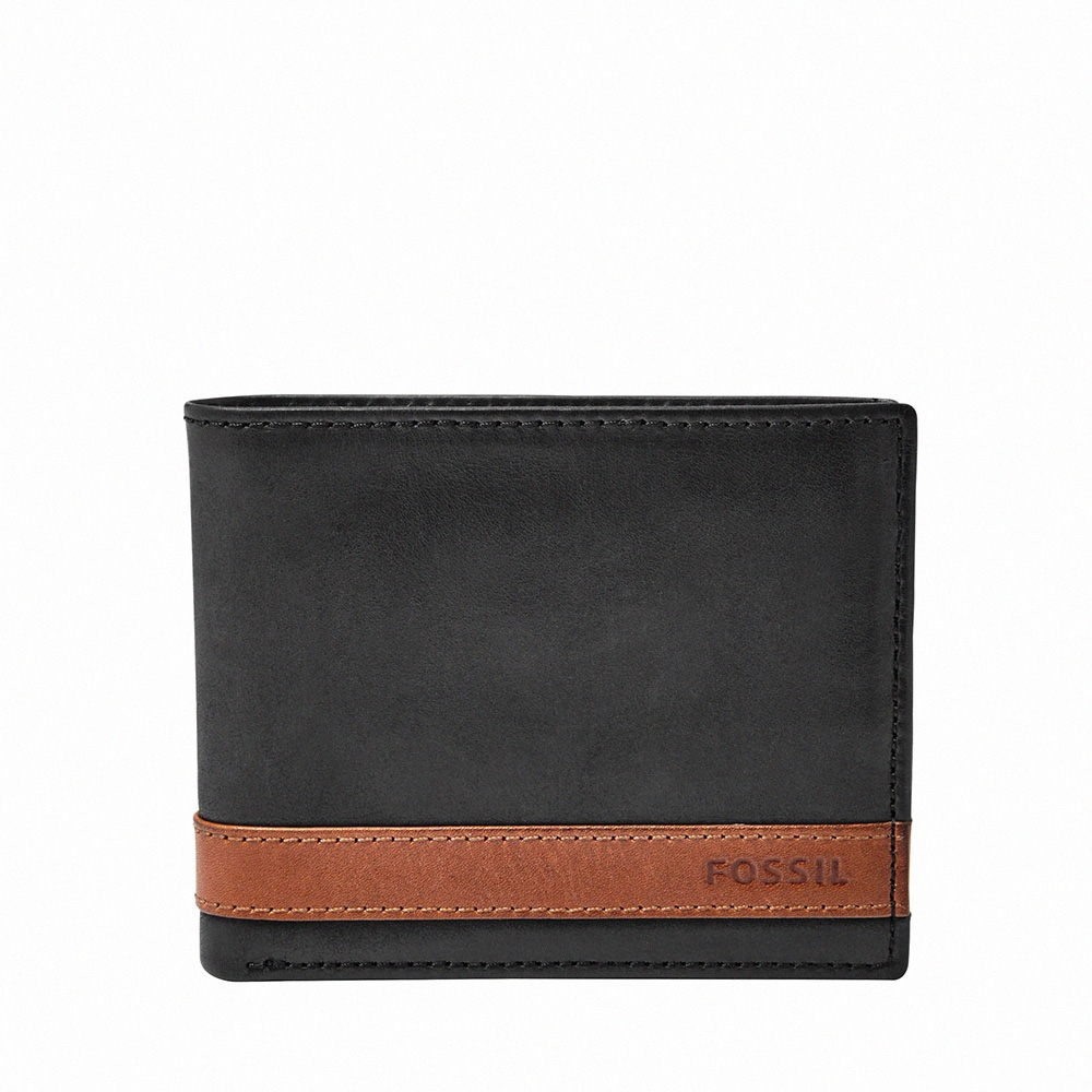 FOSSIL Quinn 真皮證件格男夾-黑色X咖啡色 ML3644001