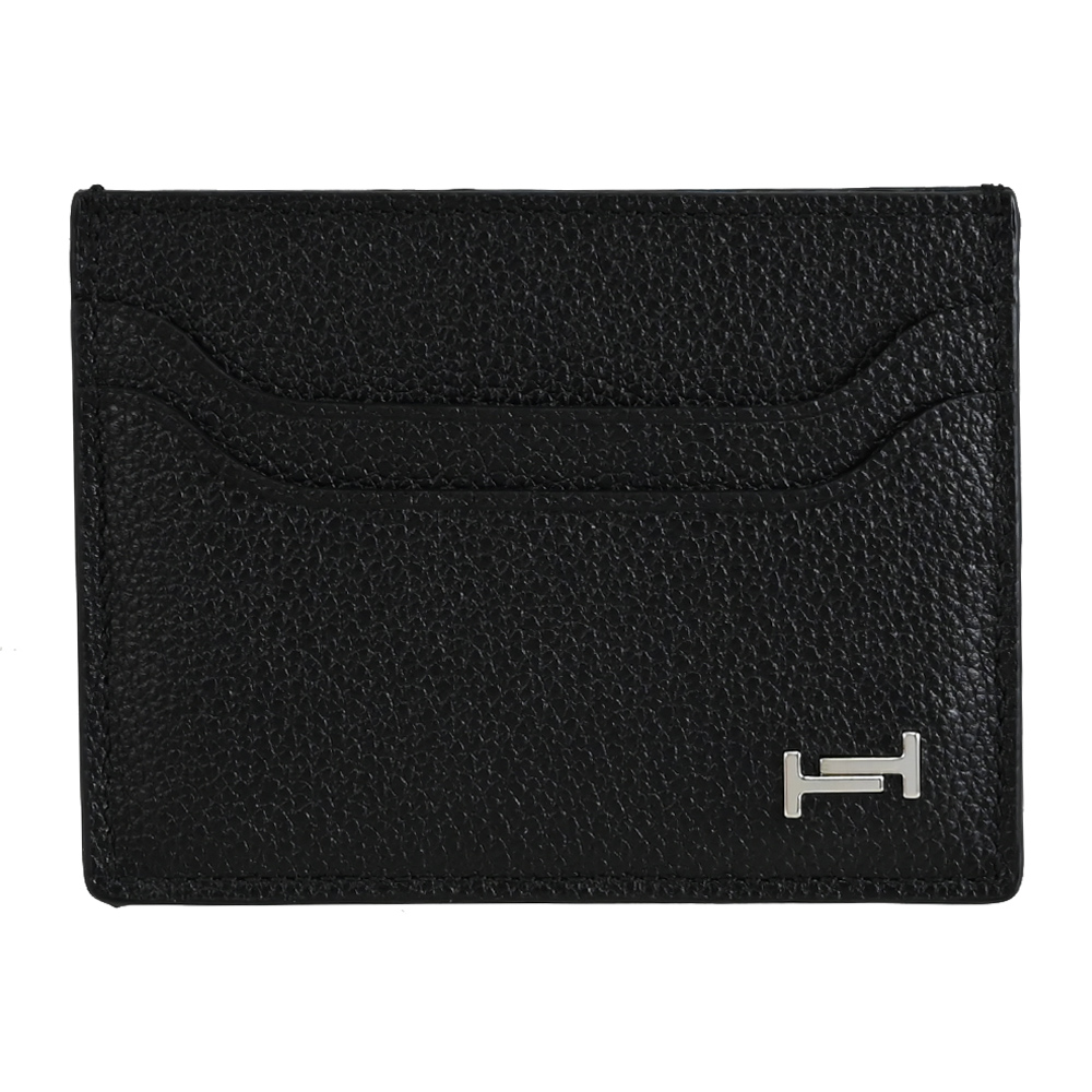 TODS DOUBLE T 金屬LOGO牛皮5卡隨身卡夾/名片夾.黑