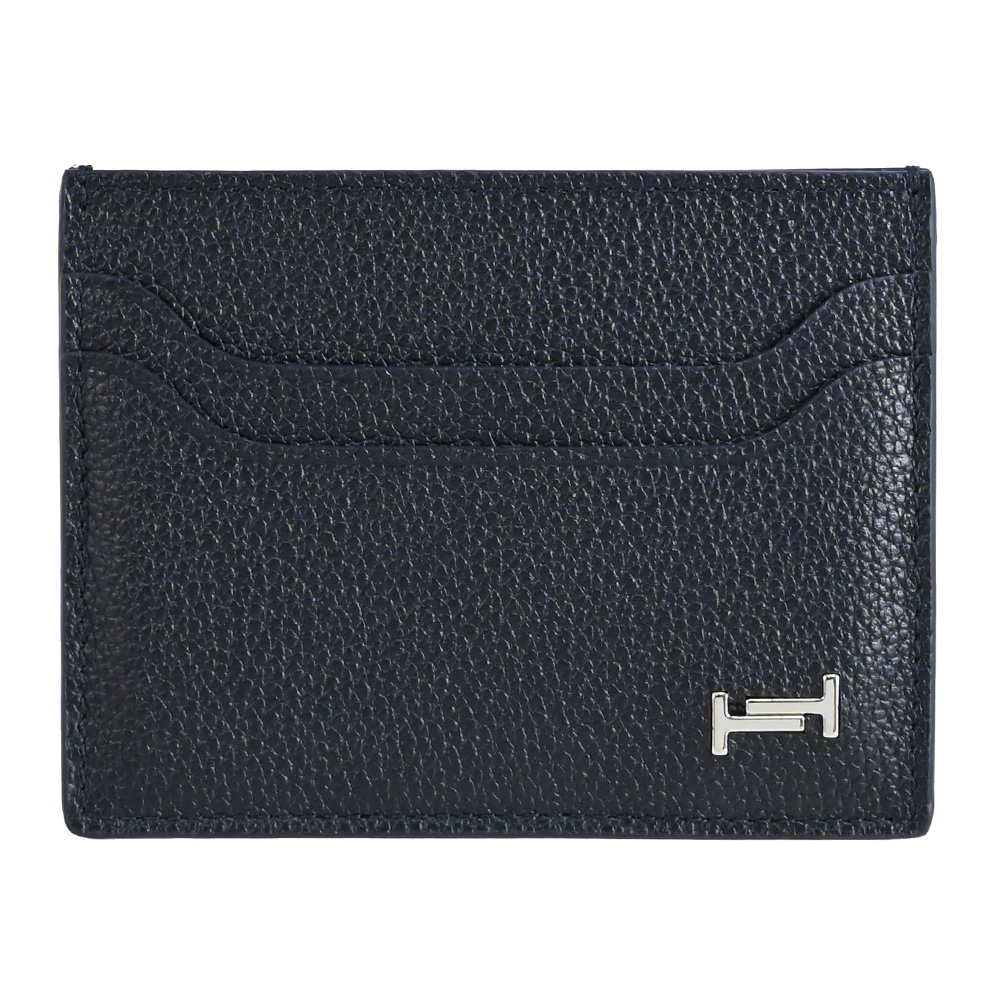 TODS DOUBLE T 金屬LOGO牛皮5卡隨身卡夾/名片夾.深藍