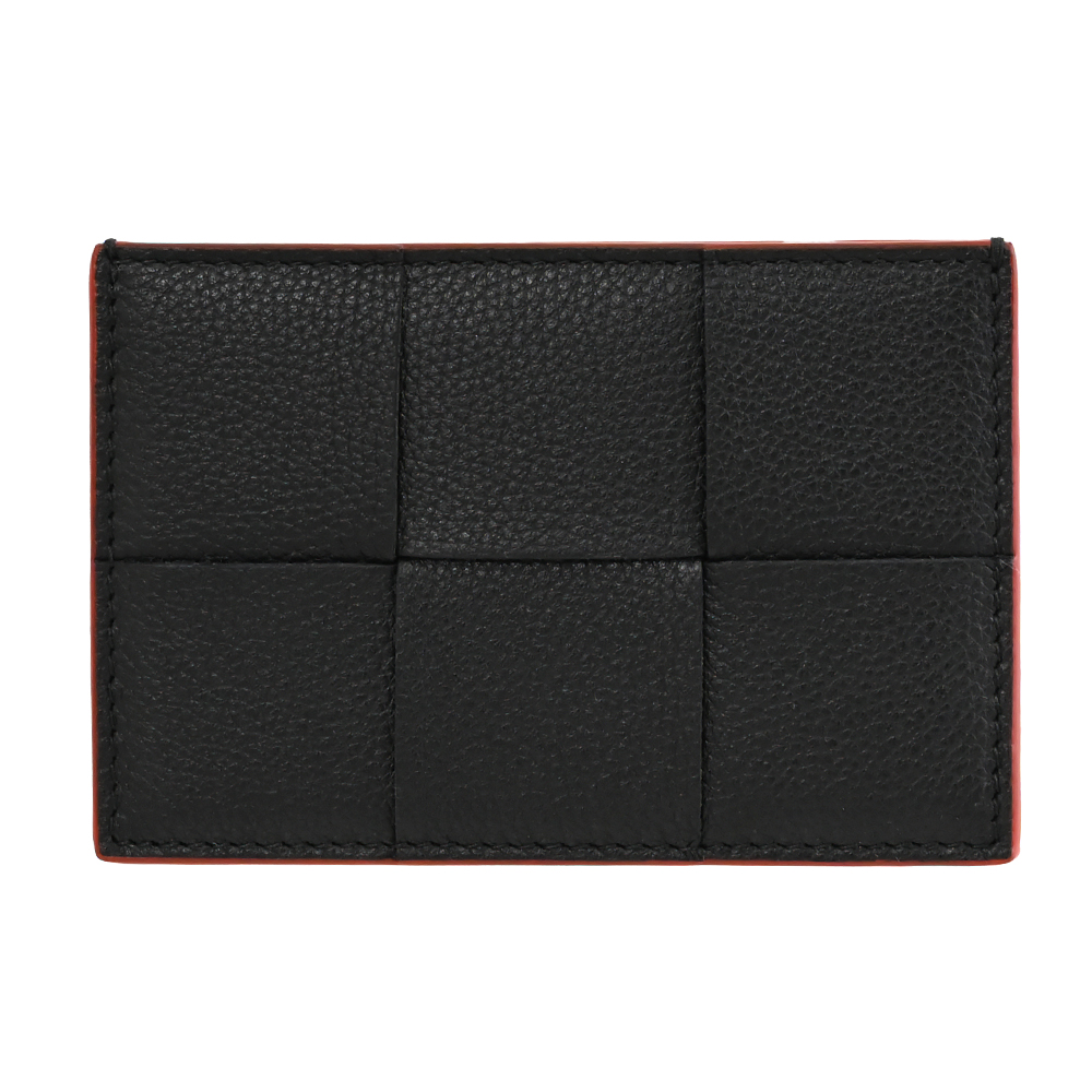 BOTTEGA VENETA 748052 大格編織牛皮撞色設計隨身名片卡夾.黑/紅
