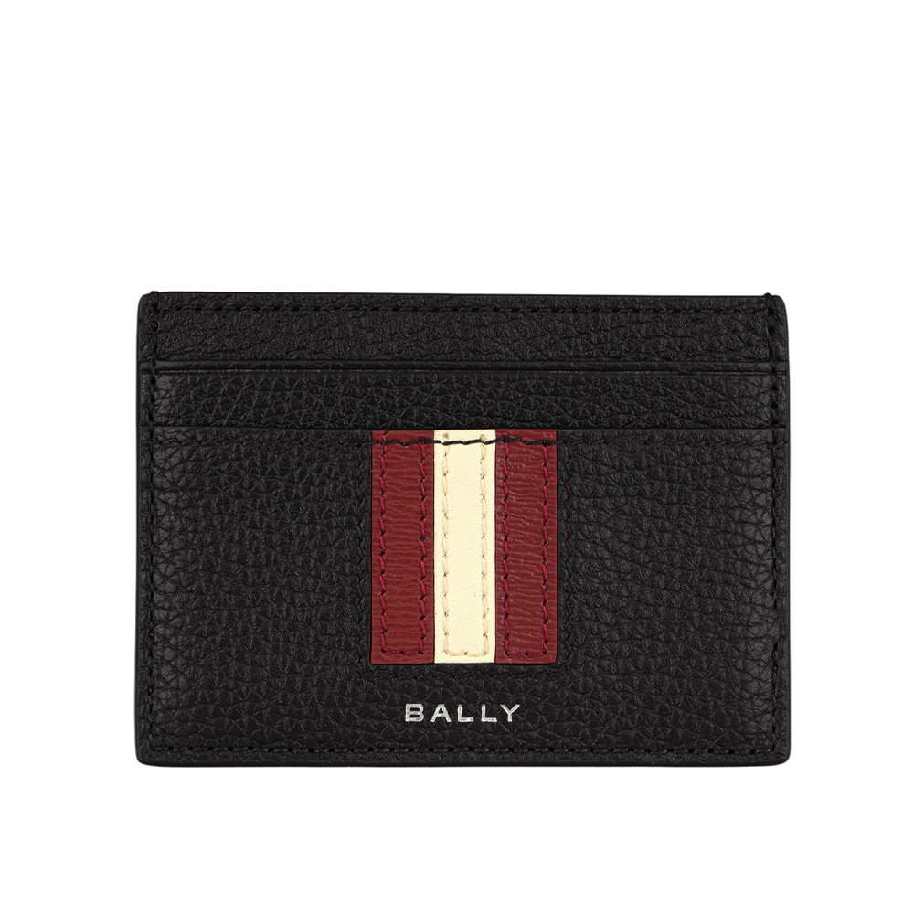 BALLY Ribbon 紅白條紋牛皮4卡卡片夾/名片夾(黑色) 6306556