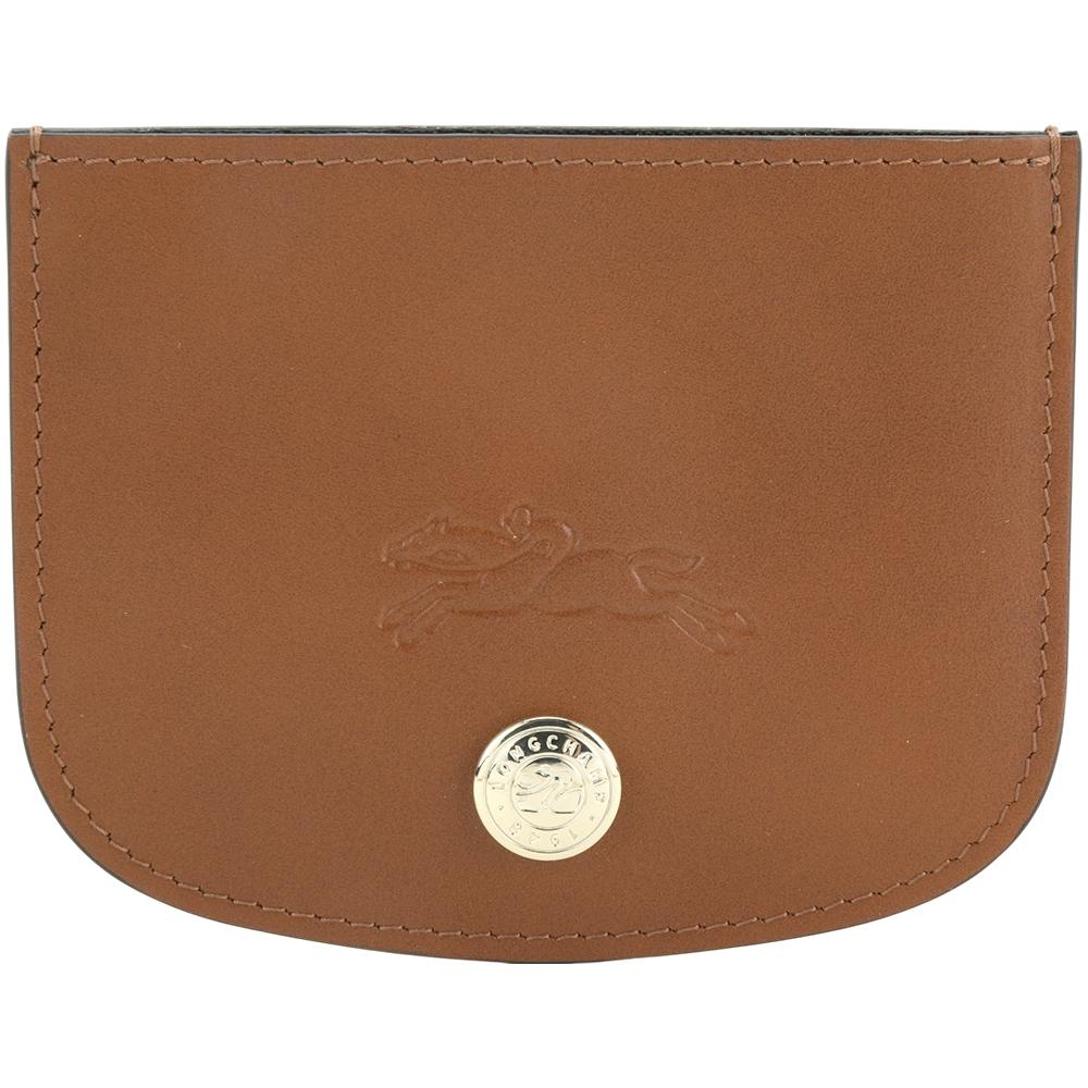 LONGCHAMP EPURE 奔馬壓印LOGO滑面牛皮萬用卡片夾(白蘭地棕)