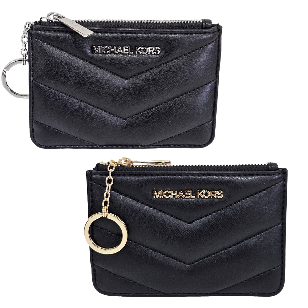 MICHAEL KORS JET SET 銀字/金字 絎縫山形紋拉鍊證件/零錢包