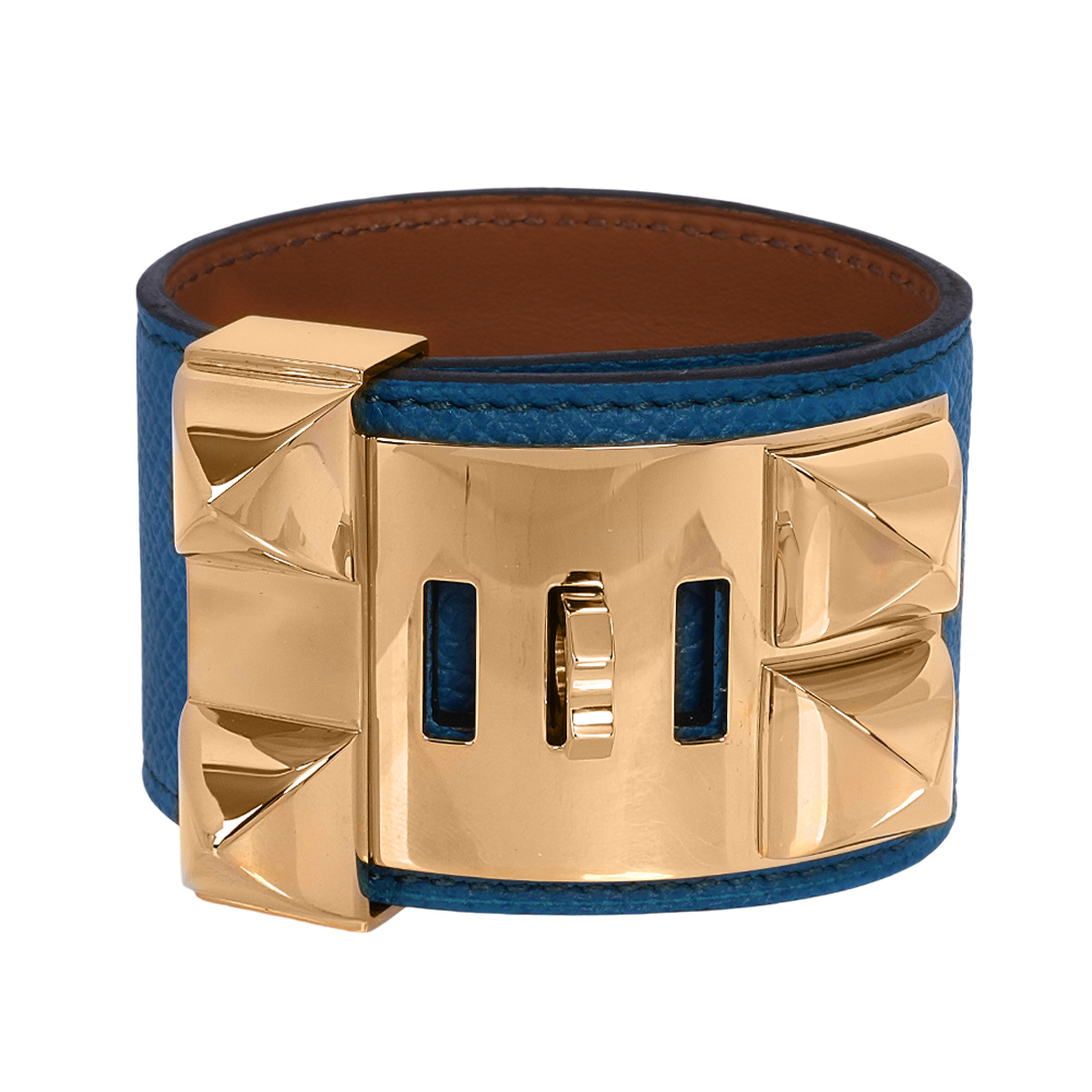 HERMES EPSOM皮 鉚釘金釦CDC手環 (S)(藍色) 展示品 HE44000083