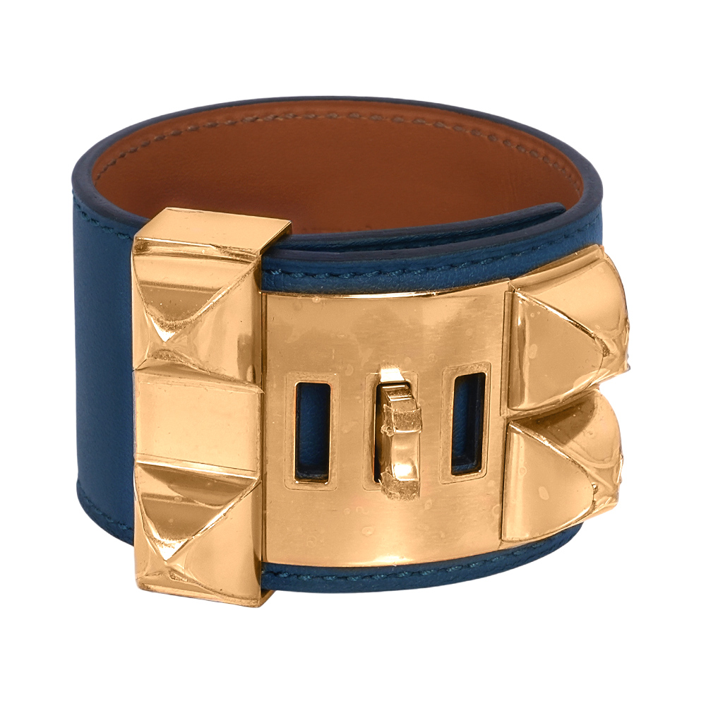 HERMES 霧面小牛皮 鉚釘金釦CDC手環 (S)(藍色) 展示品 HE44000085
