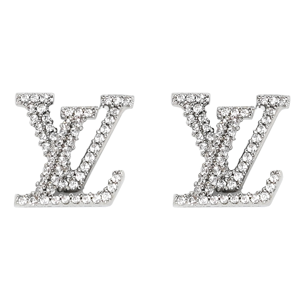 Louis Vuitton LV M00608 LV Iconic 經典水鑽LOGO造型針式耳環.銀 現貨