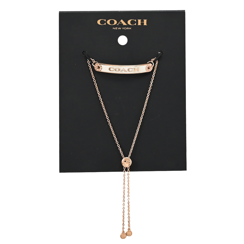 【福利品】COACH F76469 經典LOGO水鑽鑲嵌可調式手鍊.玫瑰金