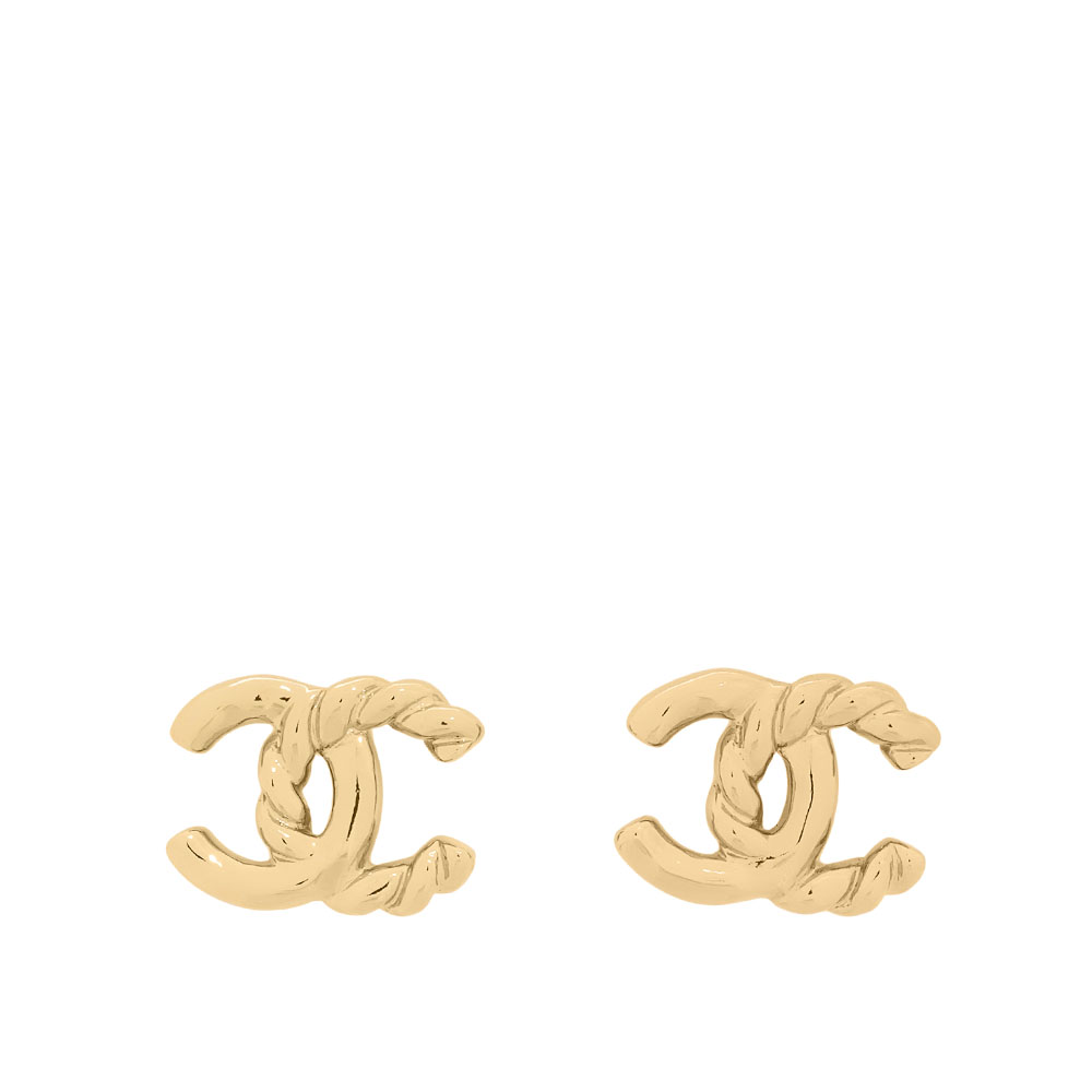 CHANEL CC Logo 半麻花造型針式耳環(金色) ABE953 B19255 NADCO