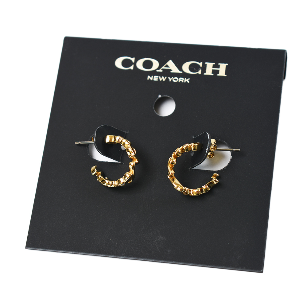 COACH Script 草寫LOGO圈型針式耳環-金色