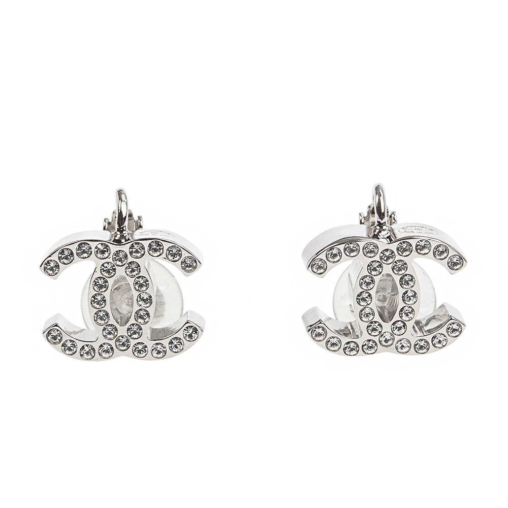 CHANEL 經典雙C LOGO水讚夾式耳環 (銀色)