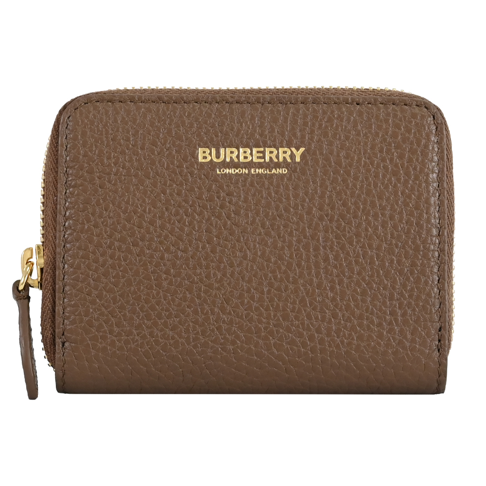 BURBERRY 8084607 簡約燙金LOGO拉鍊卡片零錢包.咖