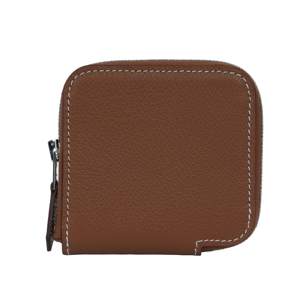 HERMES Silkin Evercolor皮 絲巾內裡零錢包(金棕色) H084716CK AA