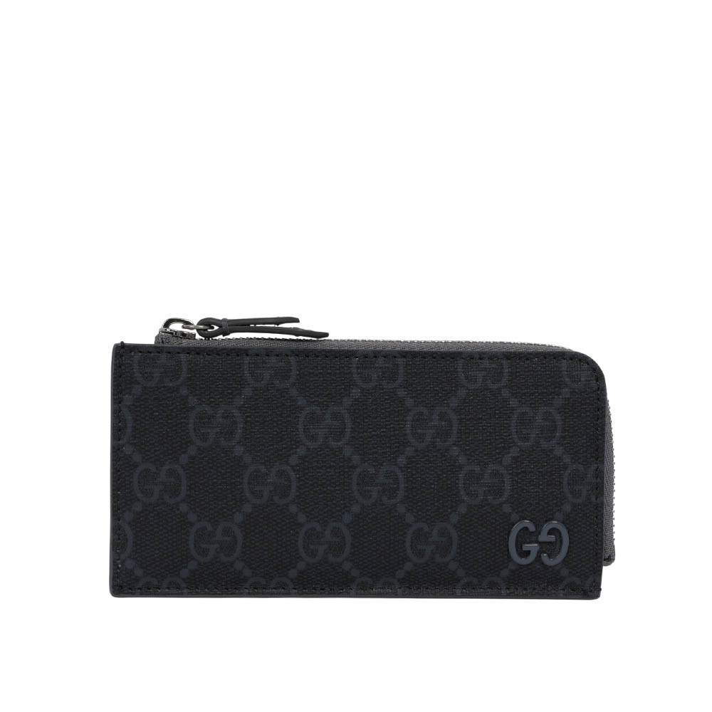 GUCCI GG Supreme 帆布及皮革拉鍊卡夾/零錢包(黑色/灰色) 795233 FACQC 1048