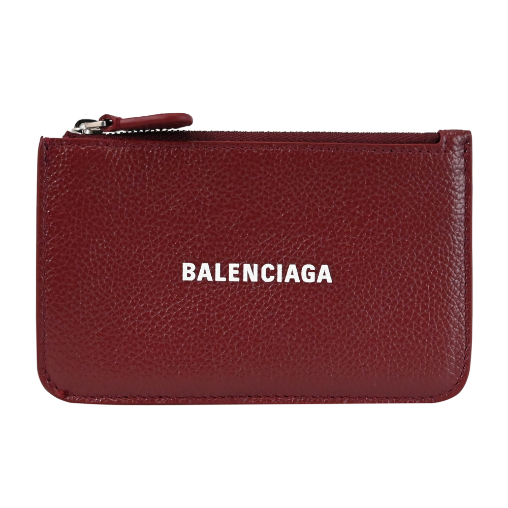 BALENCIAGA 巴黎世家 637130 經典印字LOGO荔枝牛皮零錢卡包.深紅