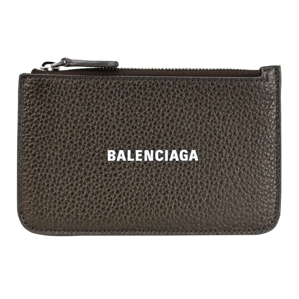 BALENCIAGA 巴黎世家 637130 經典印字LOGO荔枝牛皮零錢卡包.金屬咖