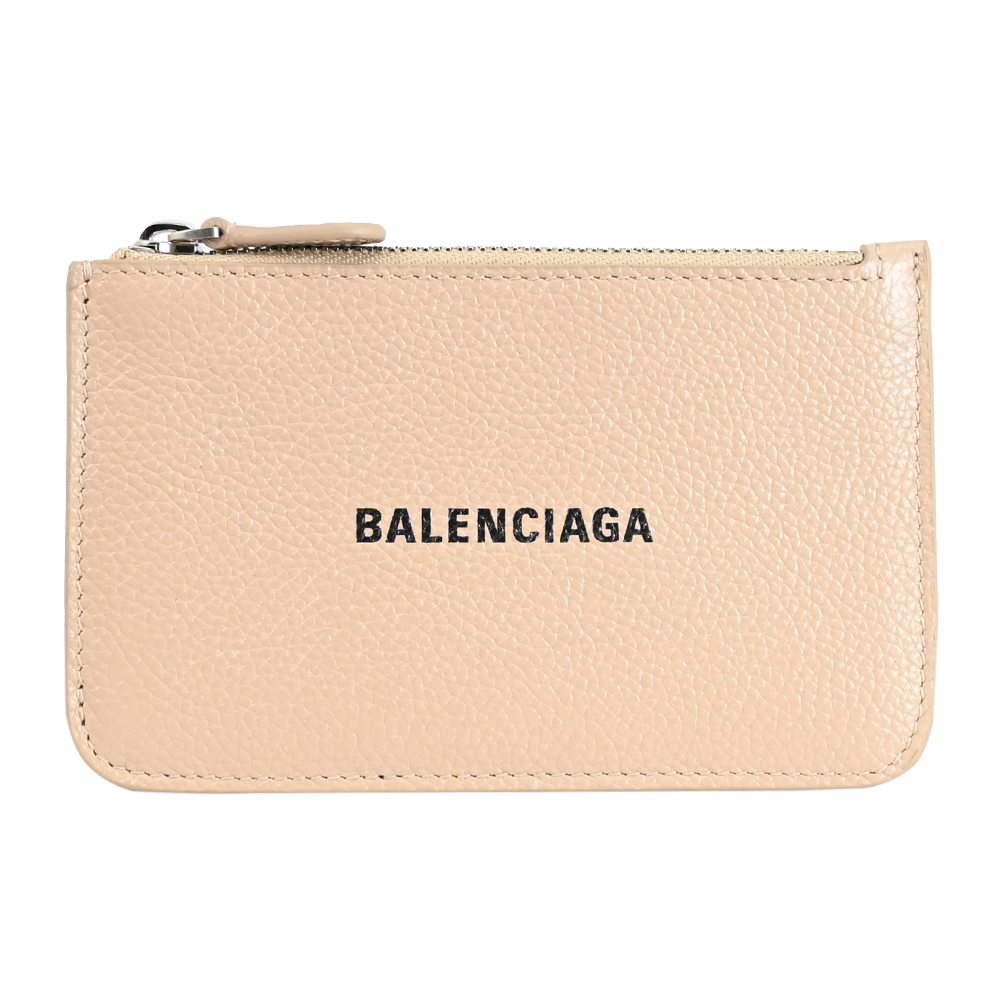 BALENCIAGA 巴黎世家 637130 經典印字LOGO荔枝牛皮零錢卡包.裸膚色