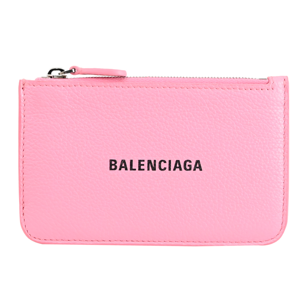 BALENCIAGA 巴黎世家 637130 經典印字LOGO荔枝牛皮零錢卡包.粉