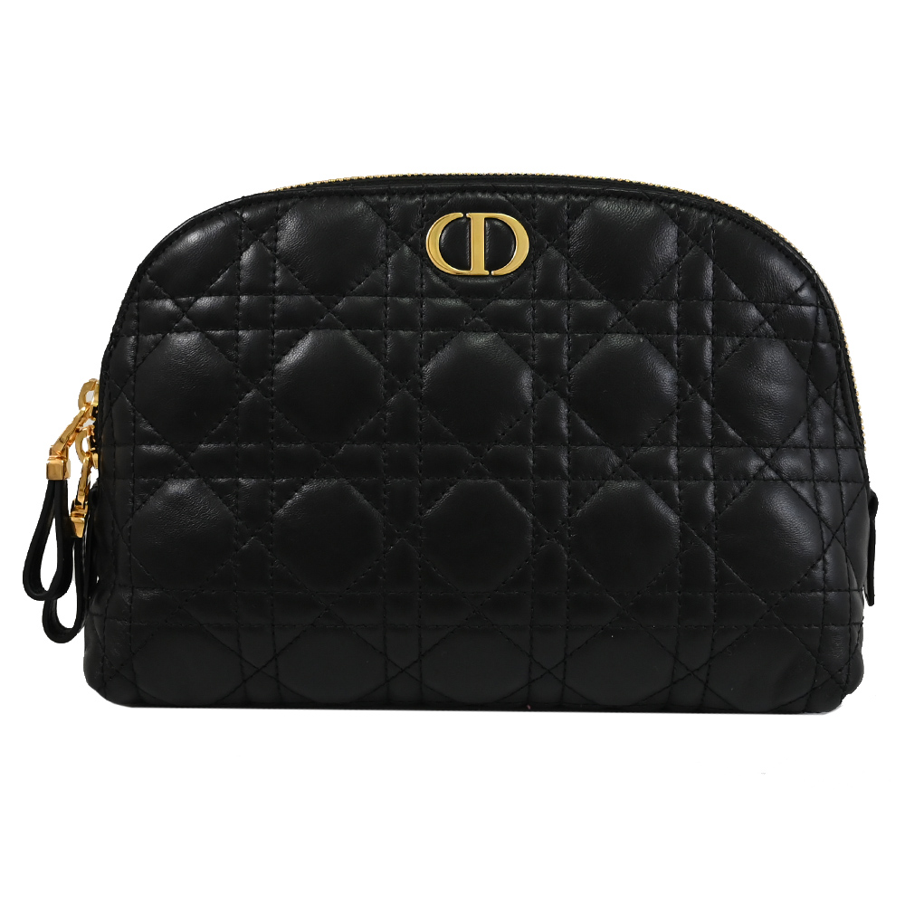 Christian Dior CARO 籐格紋小羊皮貝殼造型化妝包.黑