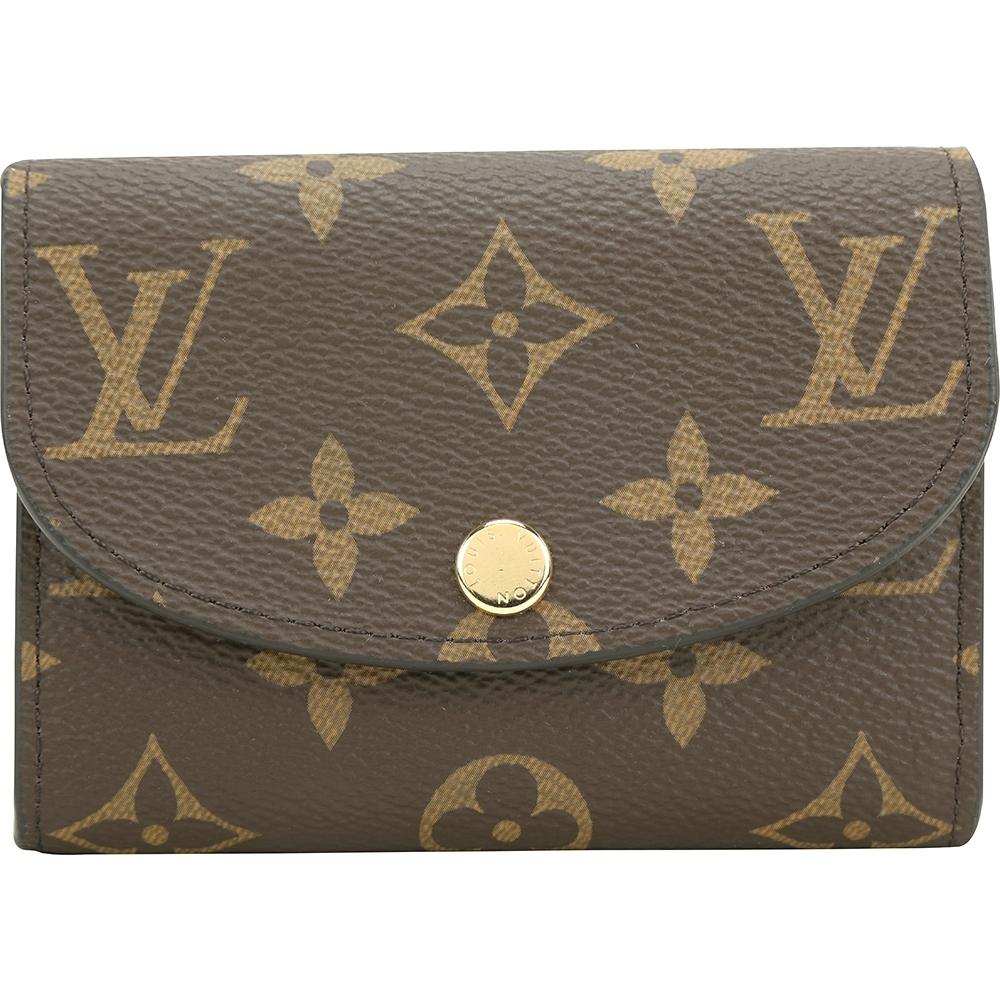 Louis Vuitton LV路易威登 M62361 Rosalie 老花帆布粉色襯裡釦式卡片夾/零錢包(咖啡色)