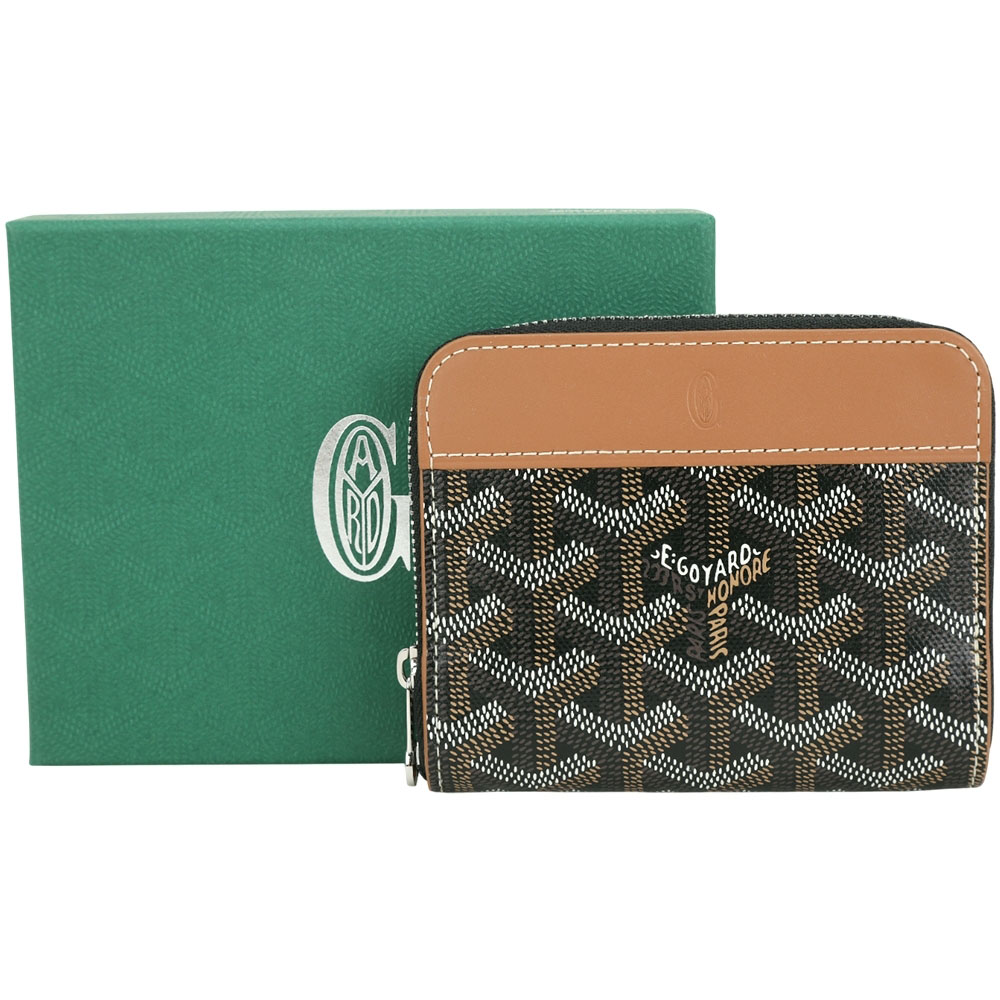 GOYARD Matignon PM 高雅德塗層帆布圖騰拉鍊卡片夾/零錢包(棕色)