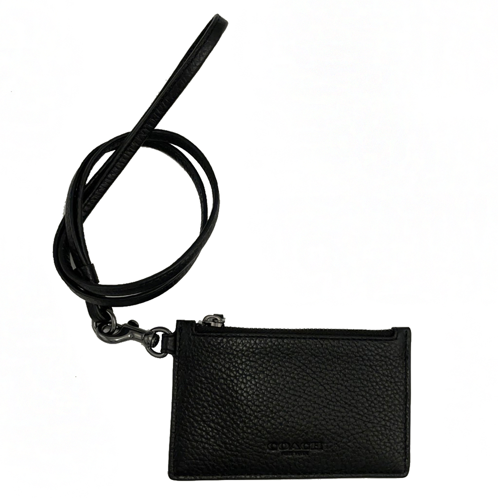 【COACH】經典LOGO男中性款信用卡名片卡夾掛頸零錢包(黑)