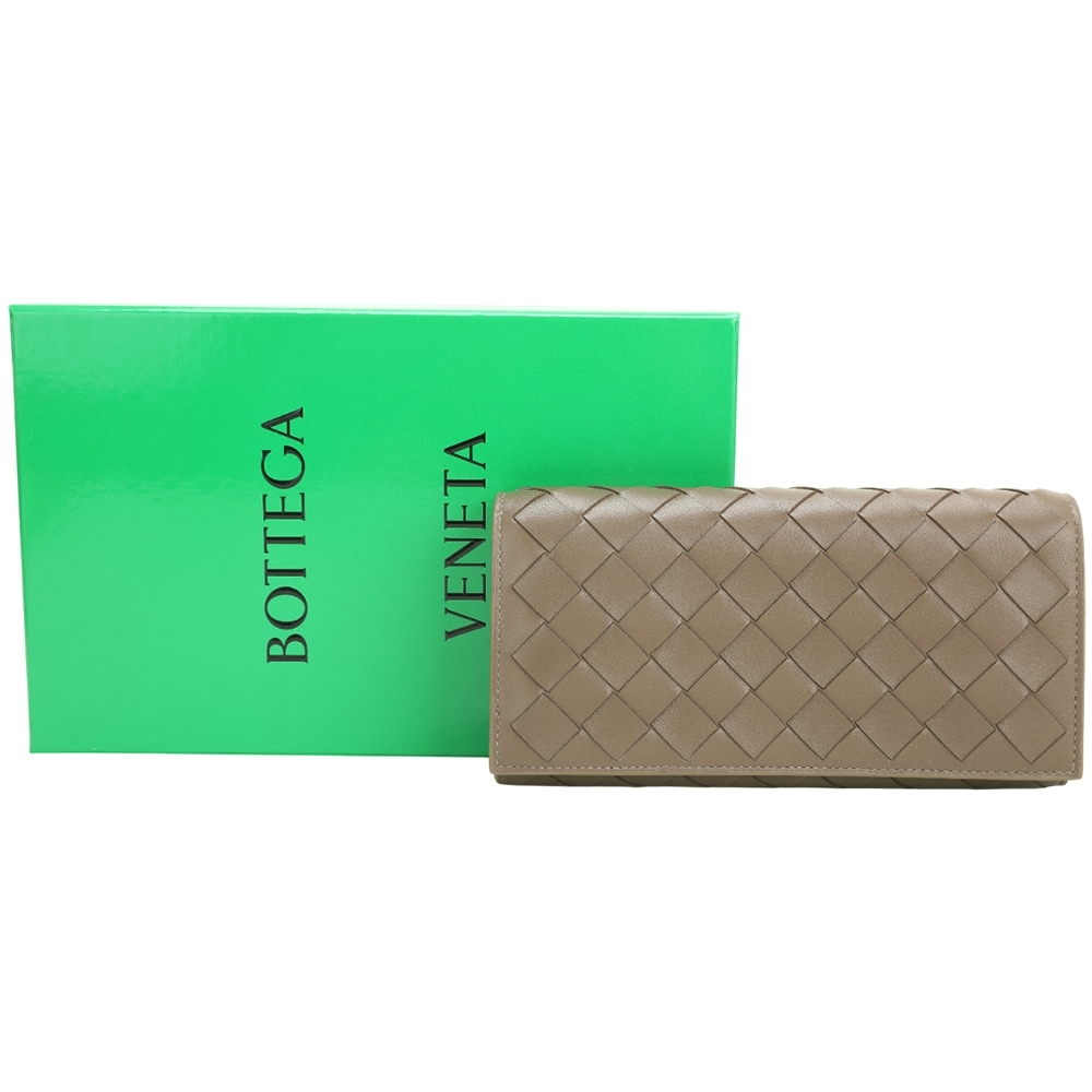 BOTTEGA VENETA 寶緹嘉 Intrecciato 編織皮革12卡翻蓋釦式長夾(松果棕)