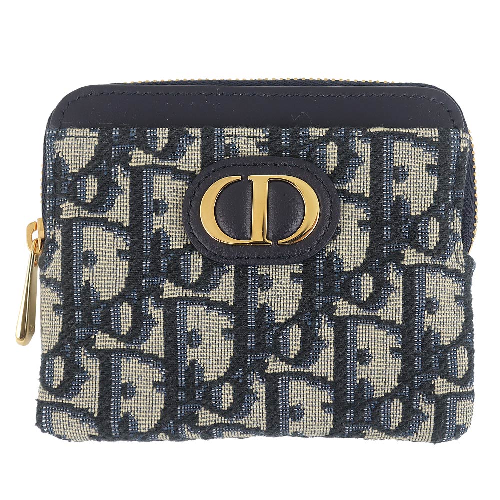 Dior 迪奧 MONTAIGNE 藍緹花帆布拉鍊鑰匙零錢包