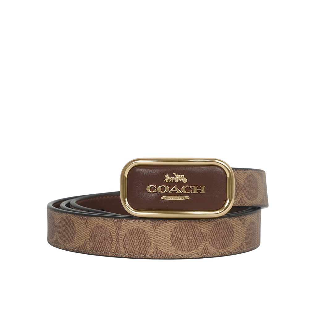 COACH Morgan 方形馬車標誌帆布及牛皮寬2.5cm 雙面可用皮帶(焦糖/棕色) CX052 IMXHE