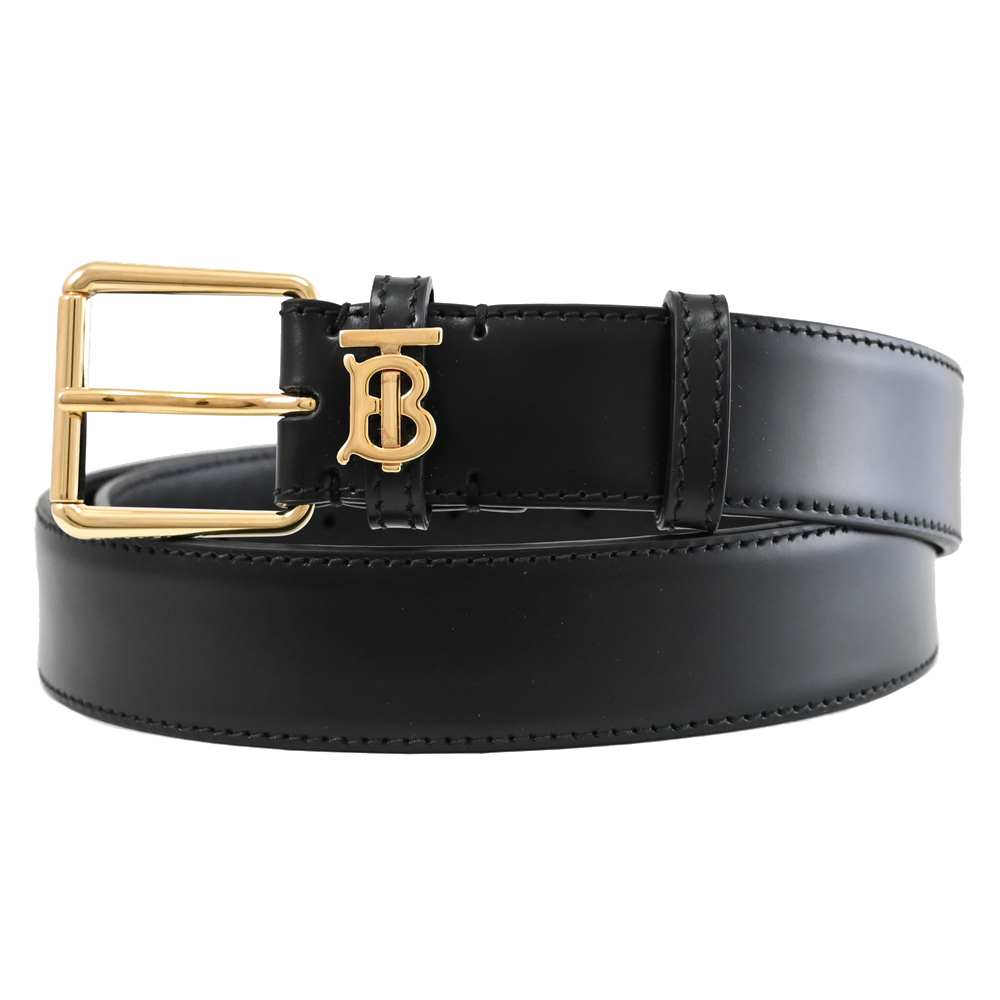 BURBERRY 8055601 經典滑面牛皮金扣穿扣式皮帶.黑