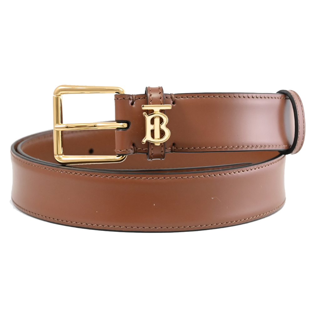 BURBERRY 8055602 經典滑面牛皮金扣穿扣式皮帶.咖