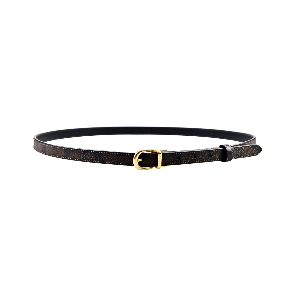 COACH LOGO PVC金屬針扣女用細版皮帶(黑咖C)