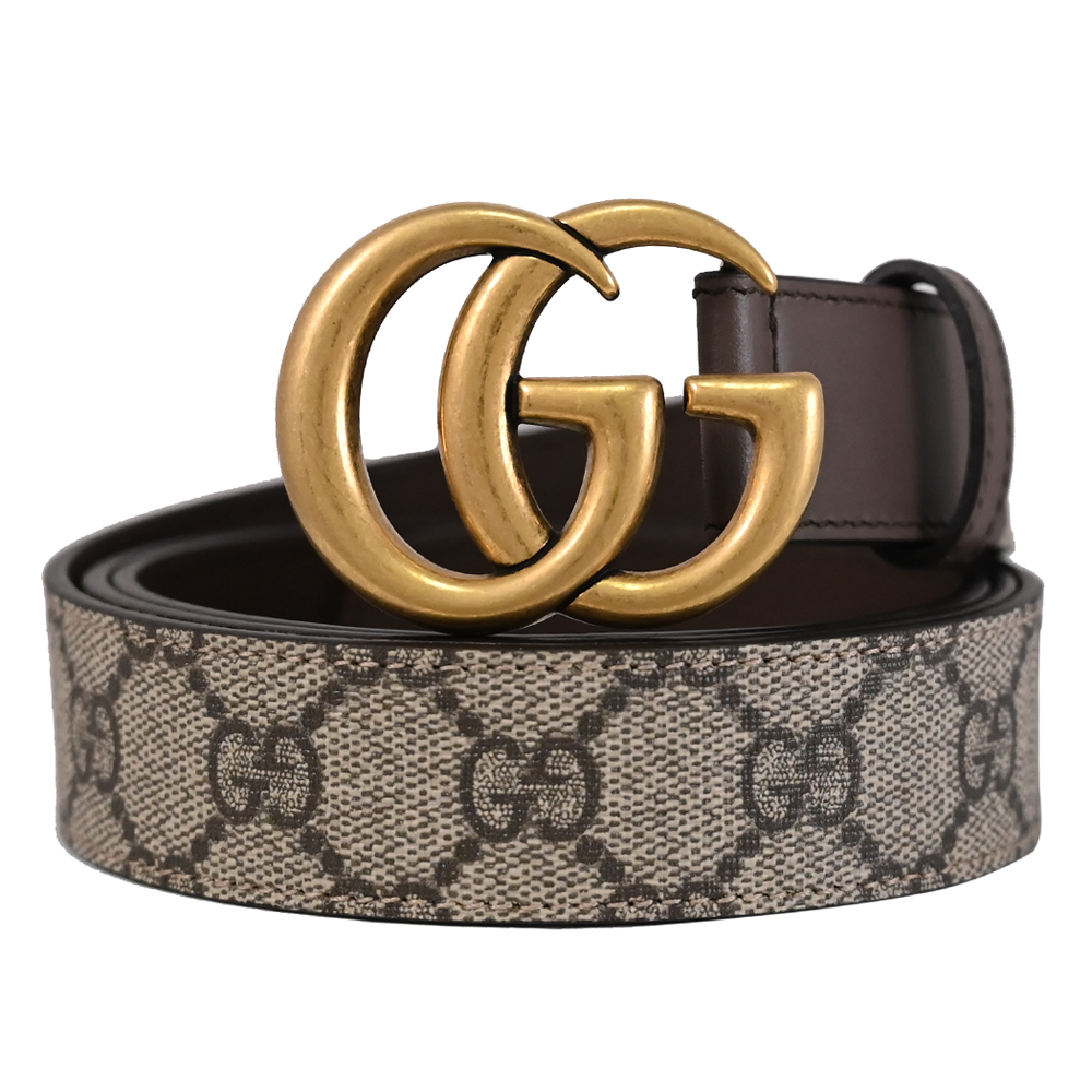 GUCCI 625839 GG Supreme 金屬LOGO印花皮革皮帶.棕邊
