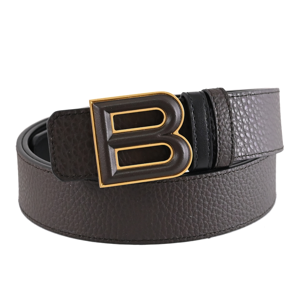 BALLY 6308797 BOLD 金屬皮革B扣飾雙面雙色皮帶.黑/深棕
