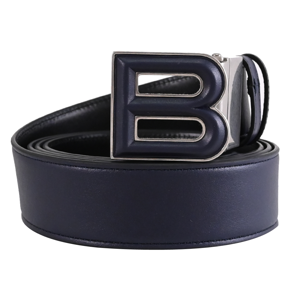 BALLY 6308807 BOLD 金屬皮革B扣飾雙面雙色皮帶.深藍/黑