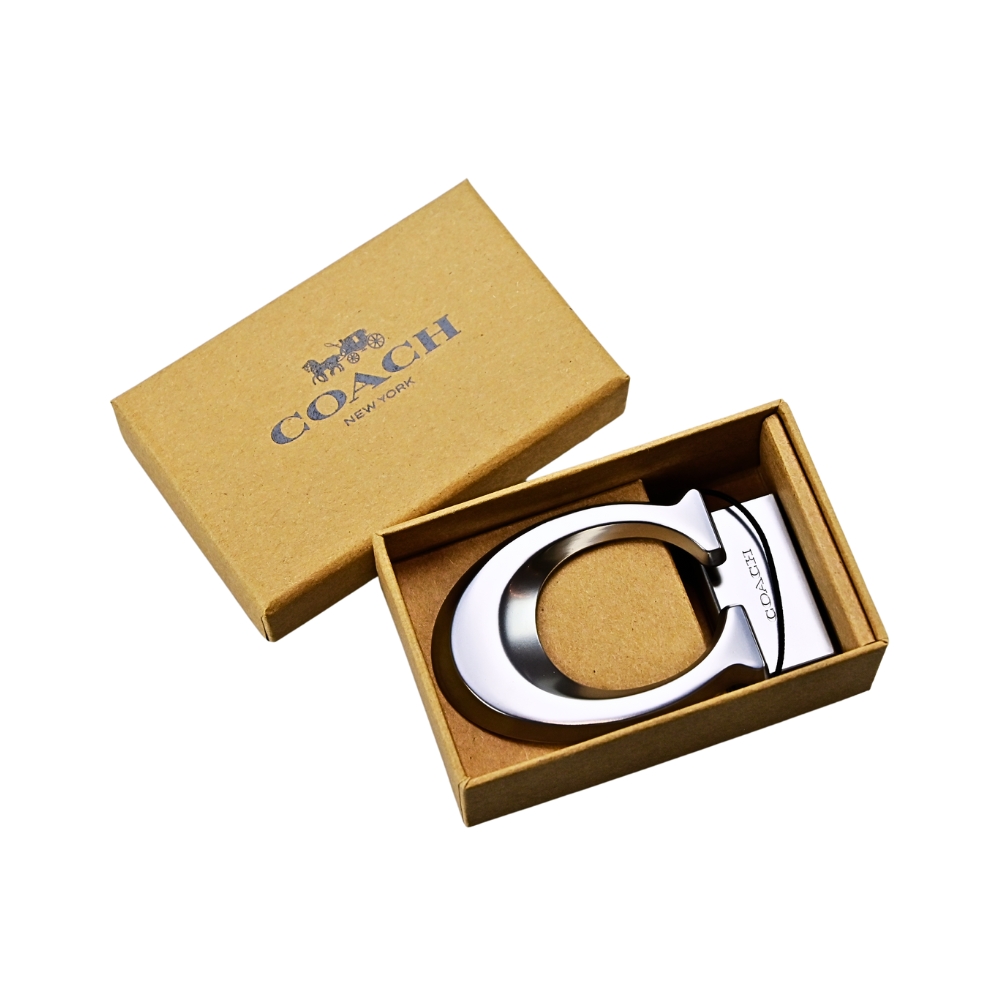 COACH 大C LOGO銀色金屬鐵牌皮帶釦頭禮盒
