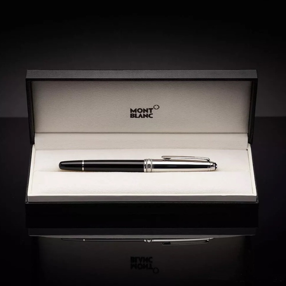 【MontBlanc 萬寶龍】不鏽鋼系列 黑色樹脂+不鏽鋼 163鋼珠筆