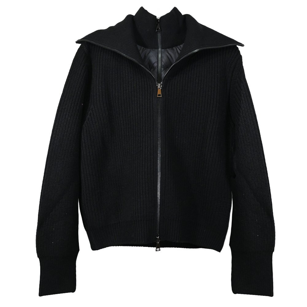 MONCLER 品牌雙向拉鍊羊毛羽絨長袖針織外套.黑 M