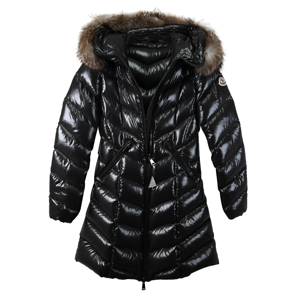 MONCLER 品牌經典長版連帽保暖羽絨外套.黑 XS