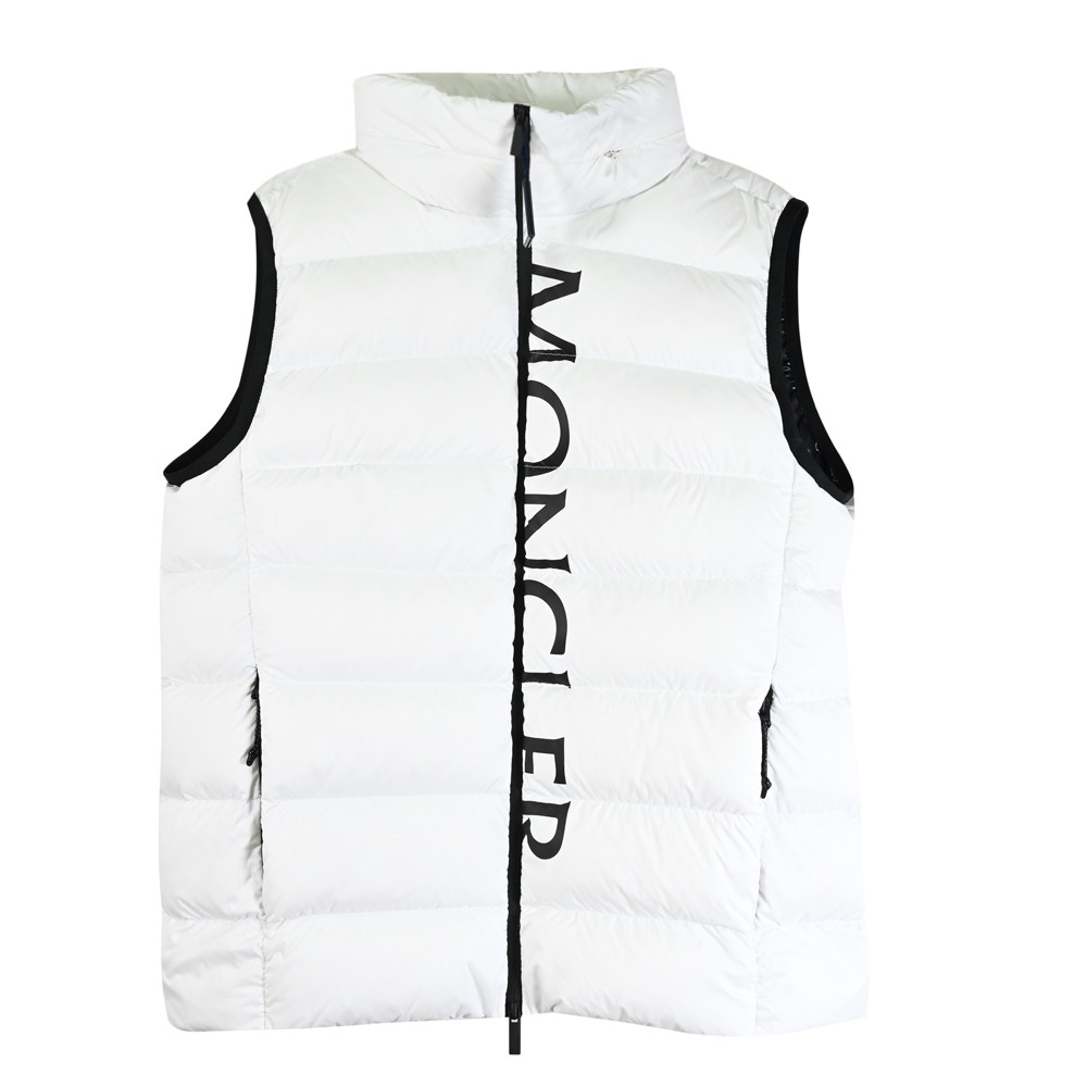 MONCLER 品牌英字LOGO雙向拉鍊羽絨背心.白/黑