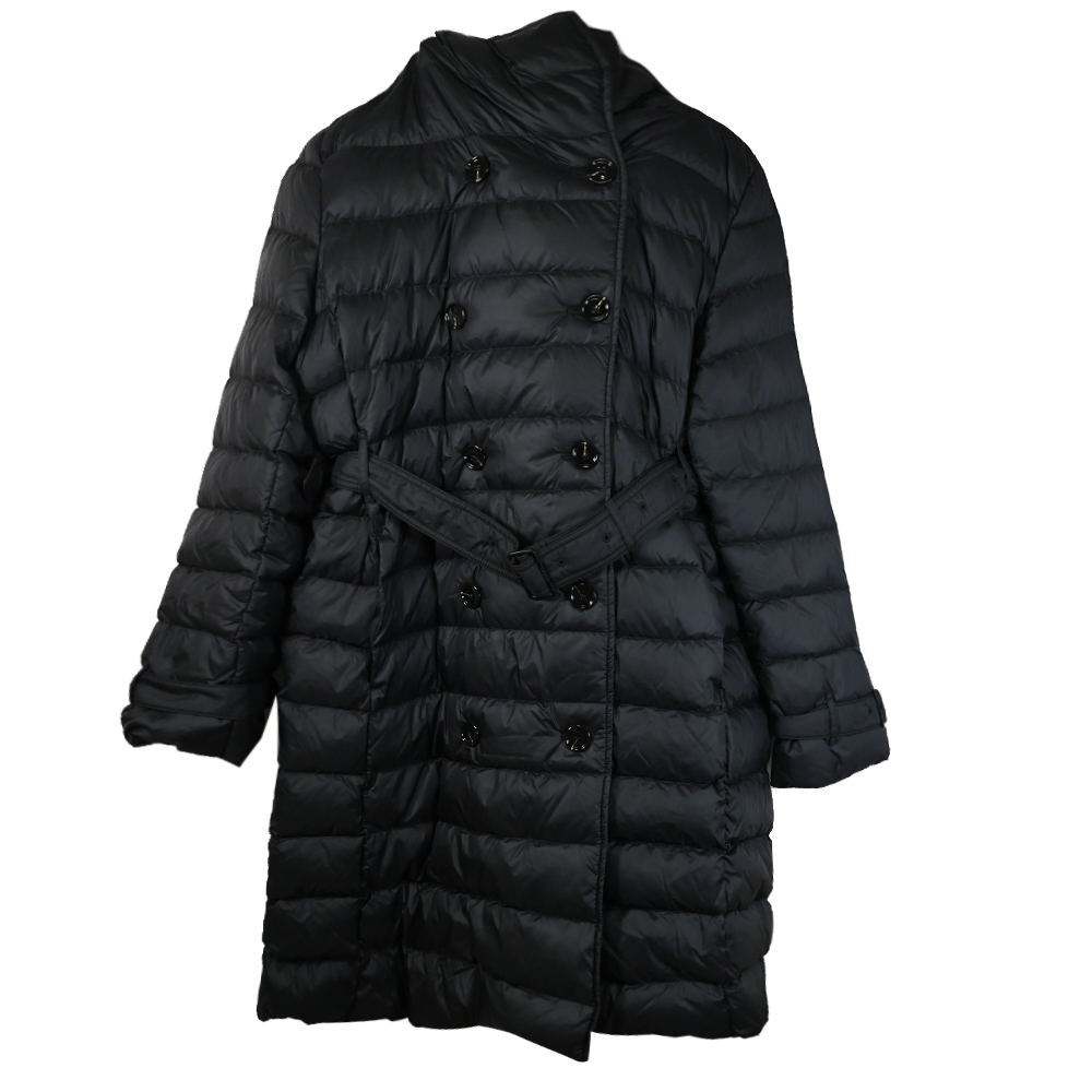 BURBERRY 8091108 WITLEY 繫腰帶連帽款長版羽絨外套.黑